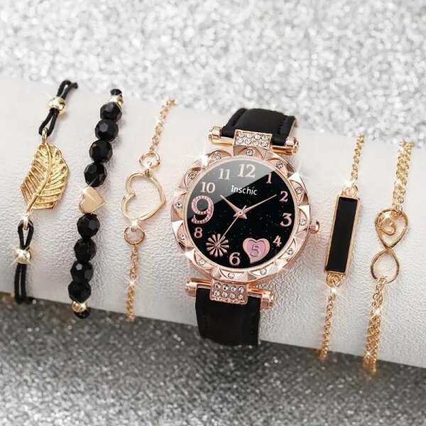 Set with a lavish wristwatch and 5 bracelets - Lineta - AI WEB SHOP