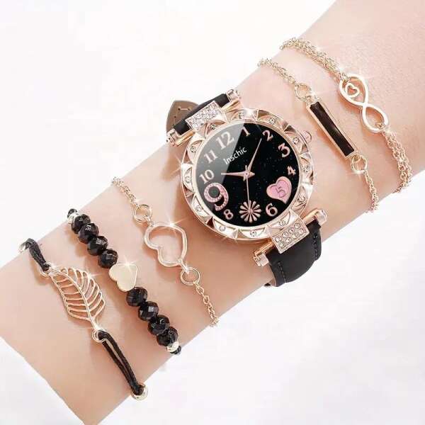 Set with a lavish wristwatch and 5 bracelets - Lineta - AI WEB SHOP