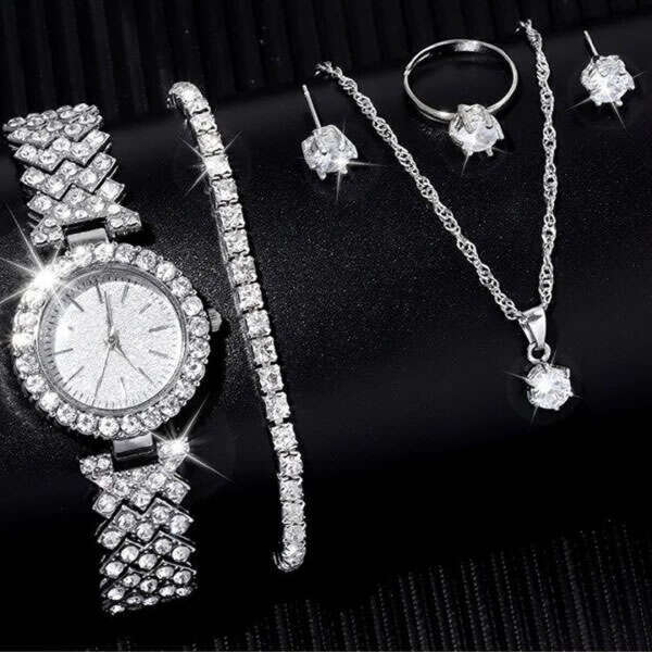 Watch, necklace, ring, earrings + gratis bracelet I Diamonda - AI WEB SHOP