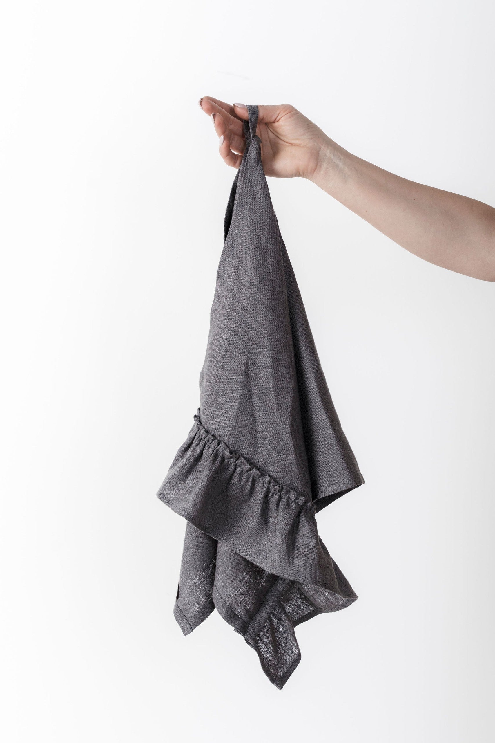 Linen Kitchen Towel With Ruffles